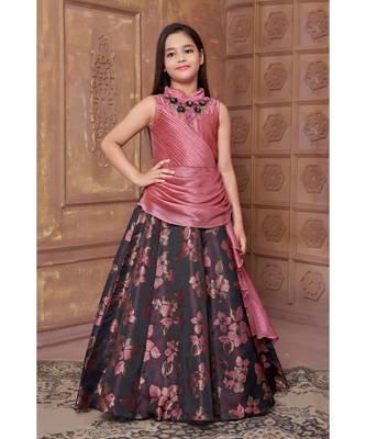 pink embroidered polyester kids girl gowns 1