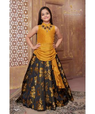 yellow embroidered polyester kids girl gowns 1