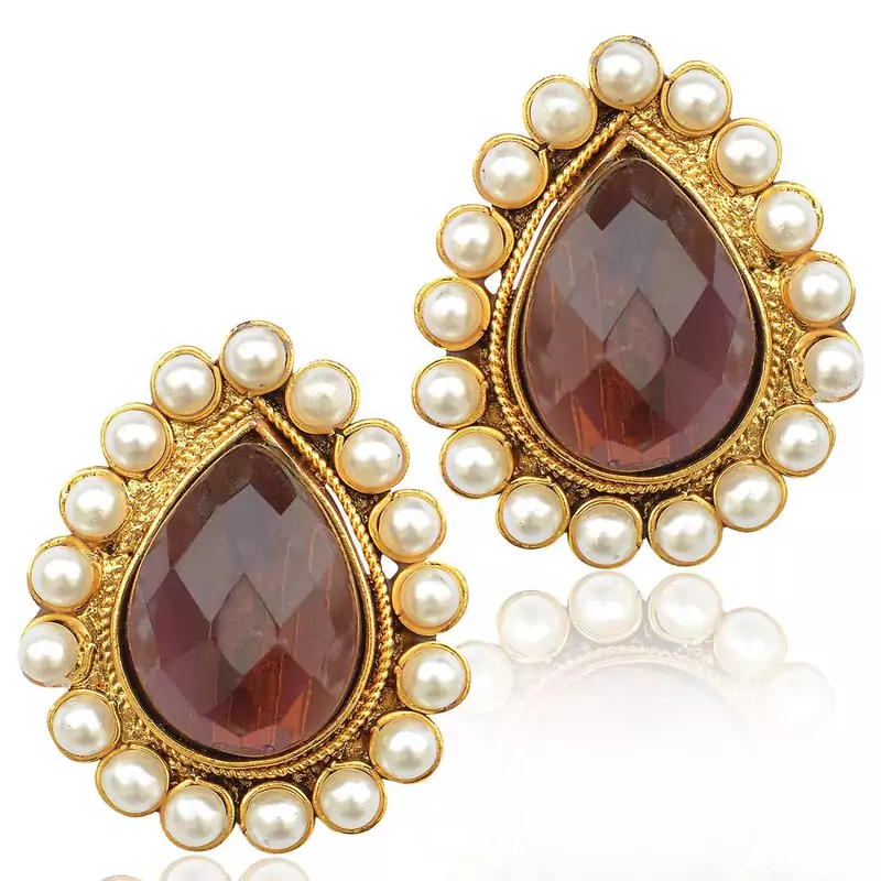 Purple Traditional Kundan Studs
