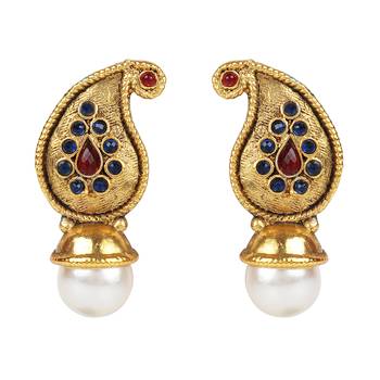 Multicolor Paisley Pink Blue Studs Traditional Earrings 1
