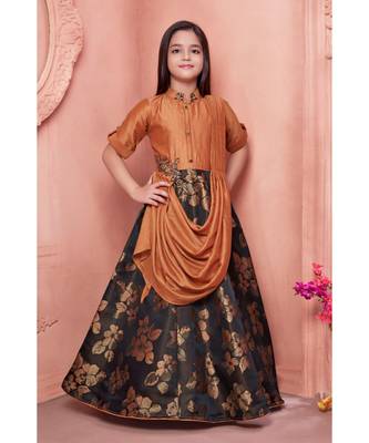 orange embroidered polyester kids girl gowns 1