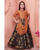 orange embroidered polyester kids girl gowns