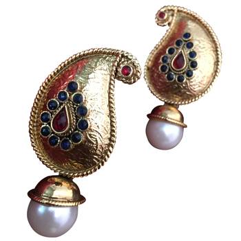 Multicolor Paisley Pink Blue Studs Traditional Earrings 3