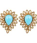 Fluorescent Sky Blue Pearl Traditional Ladies Studs Earrings