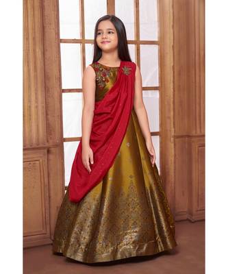 green embroidered polyester kids girl gowns 1