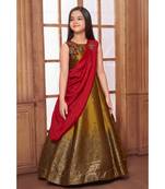 green embroidered polyester kids girl gowns