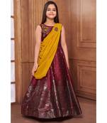 maroon embroidered polyester kids girl gowns
