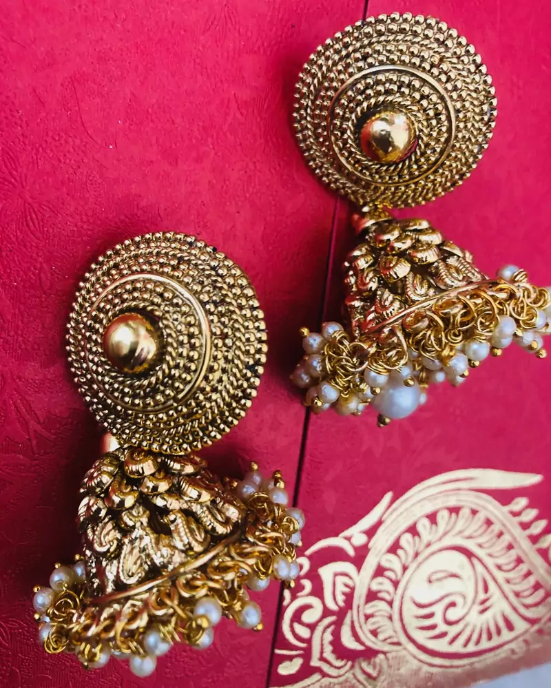 White Copper Premium Golden Studs Jhumka Jhumki Jhumke Jimmiki Kammal 