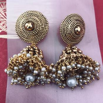 White Copper Premium Golden Studs Jhumka Jhumki Jhumke Jimmiki Kammal  2