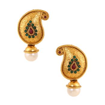 Multicolor Red Green Paisley Antique Kairi Earrings Ladies Traditional Studs 1