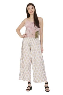 White Color Gold Print Palazzo 1