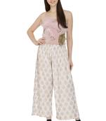 White Color Gold Print Palazzo