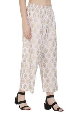 White Color Gold Print Palazzo 2