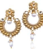 White Pearl Chandbali Hoops Kundan Pearl Polki danglers-drops