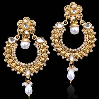 White Pearl Chandbali Hoops Kundan Pearl Polki danglers-drops 2
