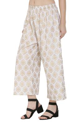 White Color Gold Print Palazzo 3