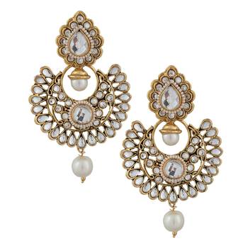 White Kundan Chandbali Traditional danglers-drops 1