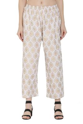 White Color Gold Print Palazzo 4