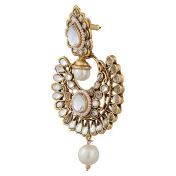 White Kundan Chandbali Traditional danglers-drops 2