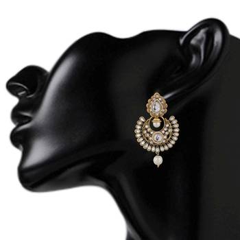 White Kundan Chandbali Traditional danglers-drops 3