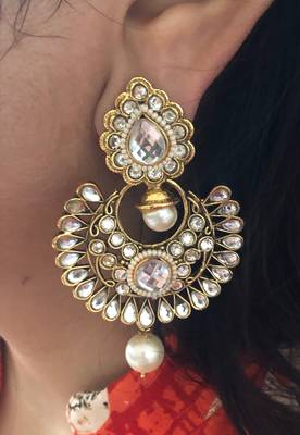 White Kundan Chandbali Traditional danglers-drops 4