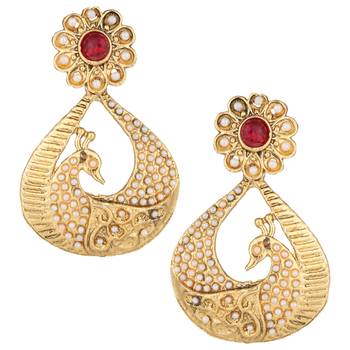 Rani Pink Peacock Chandbali Traditional danglers-drops 1