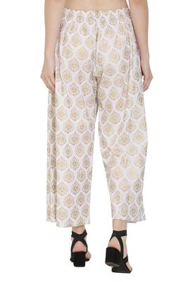 White Color Gold Print Palazzo 5