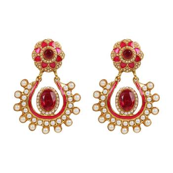 Pink Meenakari Pearl Chandbali danglers-drops 1