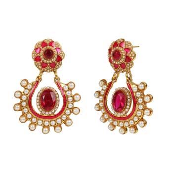 Pink Meenakari Pearl Chandbali danglers-drops 2