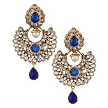 Blue Kundan Chandbali danglers-drops 1