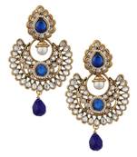 Blue Kundan Chandbali danglers-drops