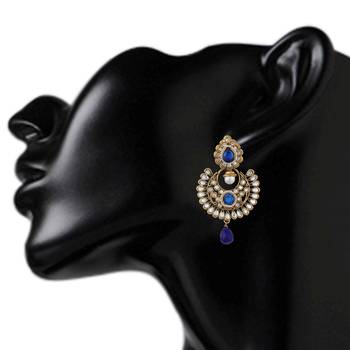 Blue Kundan Chandbali danglers-drops 3