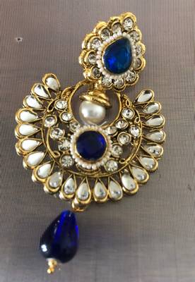 Blue Kundan Chandbali danglers-drops 4