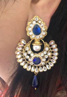 Blue Kundan Chandbali danglers-drops 5