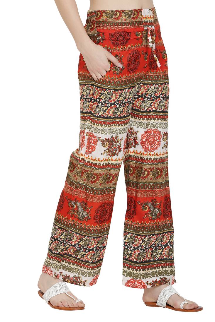 White Orange Regular Organic Cotton Palazzo main image 1