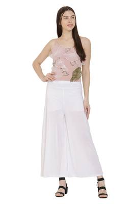 White Color Fabric Malai Lycra Fabric Palazzo Pant 1