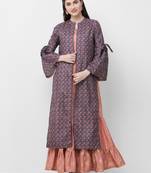 Peach printed chanderi ethnic-kurtis