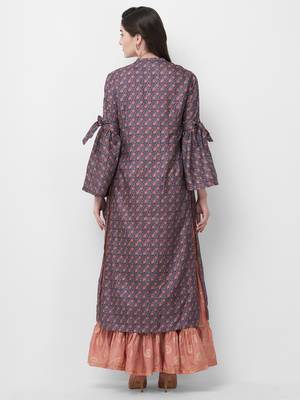Peach printed chanderi ethnic-kurtis 2
