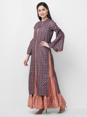 Peach printed chanderi ethnic-kurtis 3
