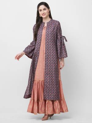 Peach printed chanderi ethnic-kurtis 4