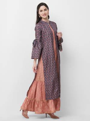 Peach printed chanderi ethnic-kurtis 5