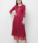 Maroon embroidered satin ethnic-kurtis