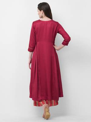 Maroon embroidered satin ethnic-kurtis 2