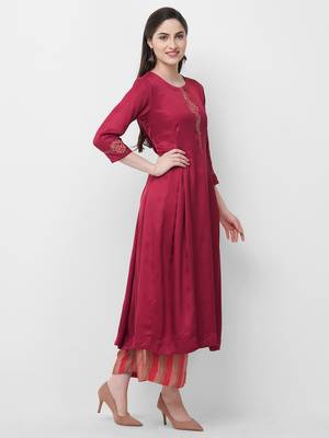 Maroon embroidered satin ethnic-kurtis 5