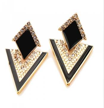 Black Enamel Triangle Party Trendy Stylish Earrings Latest danglers-drops 1