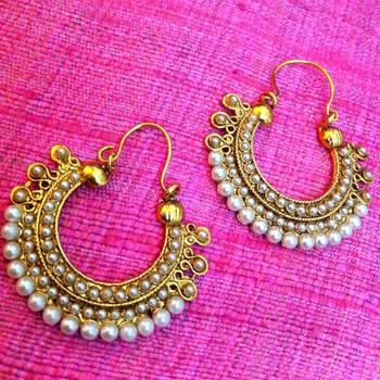 White Pearl Moti Hoops Bali Chandbali 1