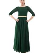 Green plain georgette maxi-dresses