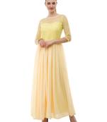 Yellow plain georgette maxi-dresses
