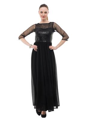 Black plain georgette maxi-dresses 1
