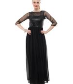 Black plain georgette maxi-dresses